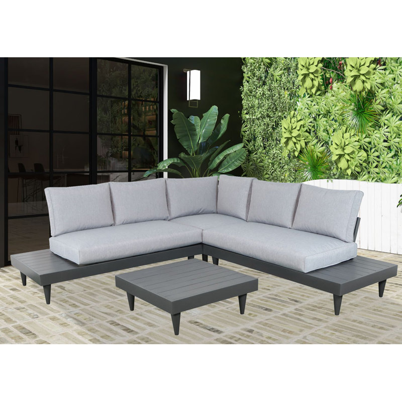 Ensemble de conversation d'extérieur 4 personnes avec coussins Elese