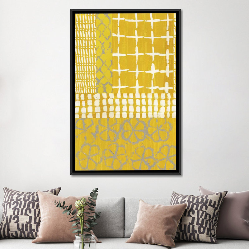 «Golden Blockprint I», impression sur toile, H 26 po x l 18 po x P 1,5 po, Toile avec cadre noir, Pas de tapis