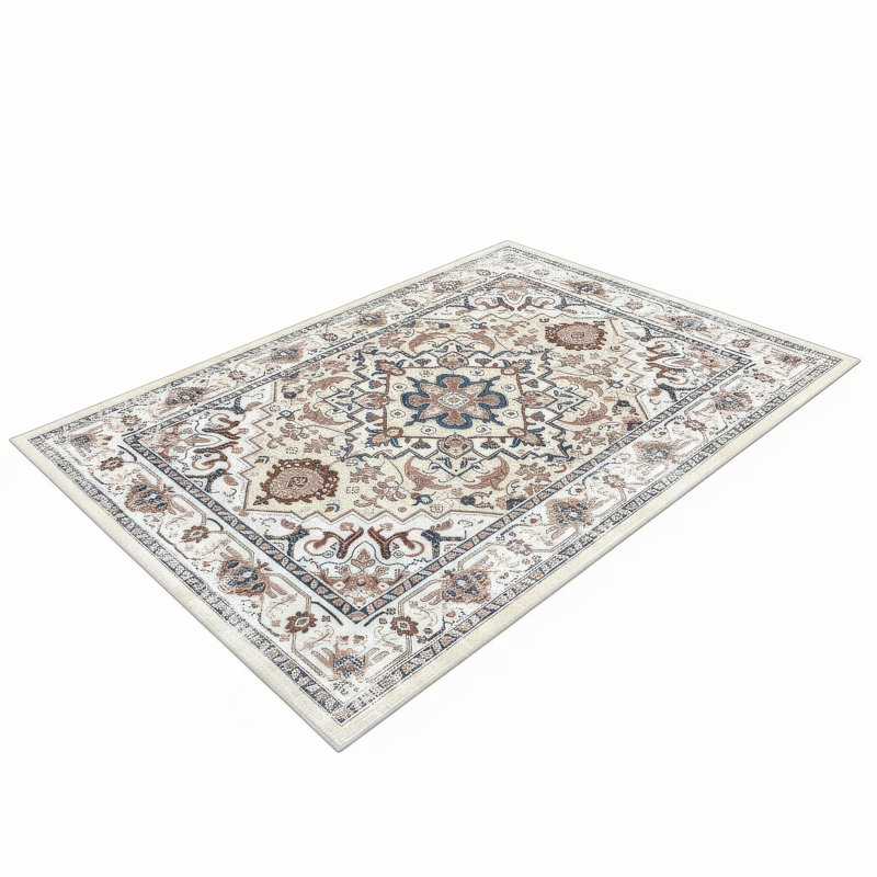 Tapis moyen 5 x 7, motif floral persan rétro orange et jaune