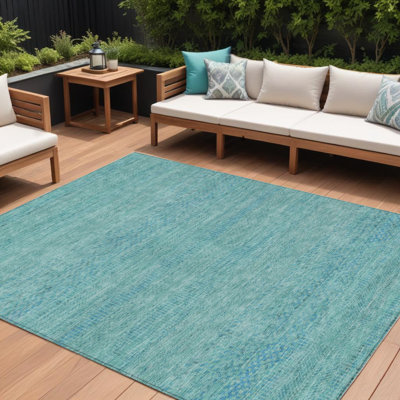 Tapis extérieur lavable rayé bleu turquoise et turquoise 10 pi x 14 pi