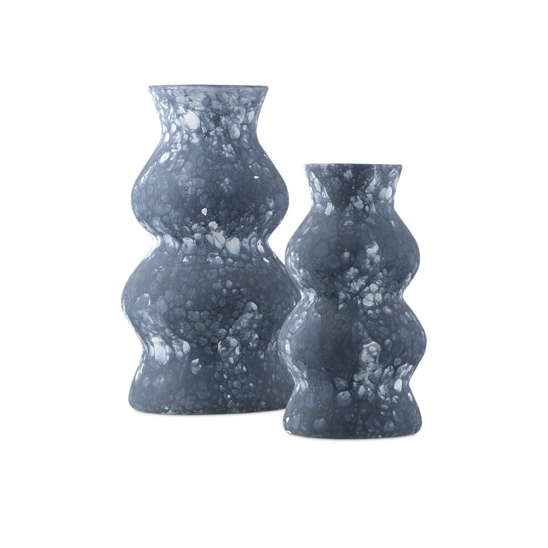 Phonecian Handmade Terracotta Table Vase, 16" H x 9" W x 9" D, Navy/White