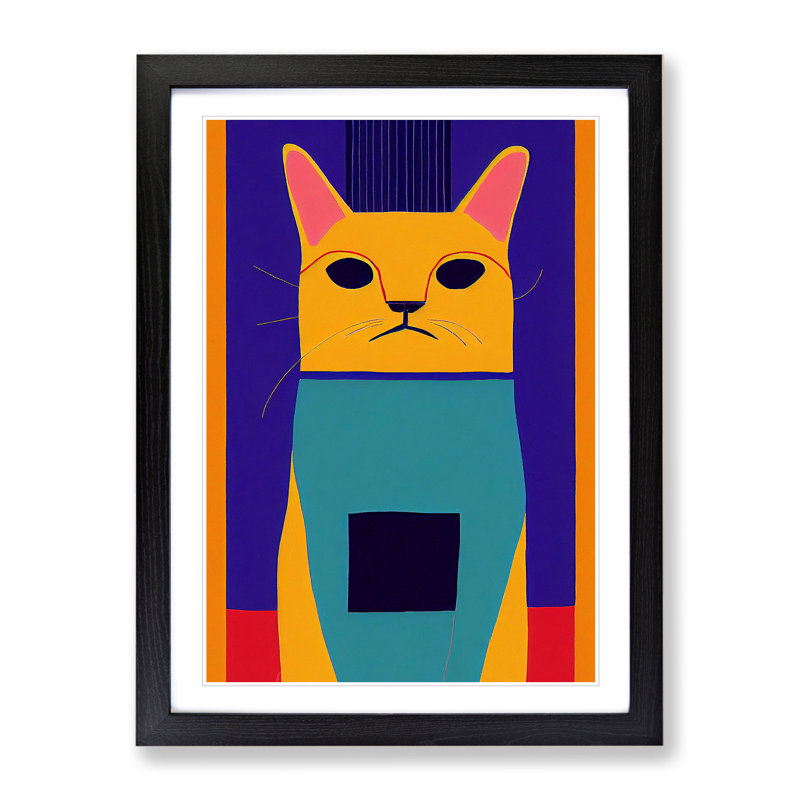 Cat In Abstract No.4 - Single Picture Frame Painting, 64cm H x 46cm W x 2cm D, Black Framed