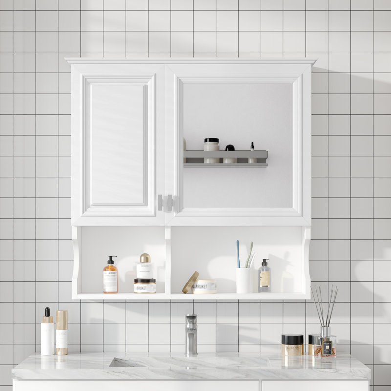 Pharmacie à miroir 30 pouces avec tablettes ouvertes, Blanc