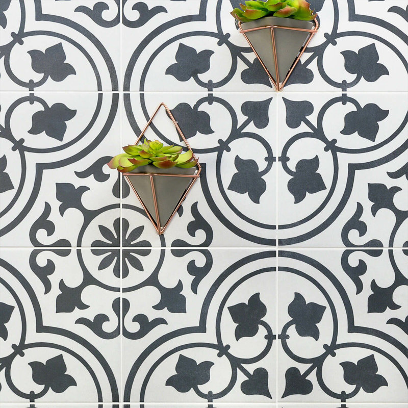 Cascais 9x9 Matte Porcelain Tile, White Ornate