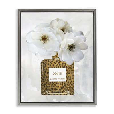 "Leopard", bouteille de parfum Glam White Spring Florals, art mural sur toile par Carol Robinson