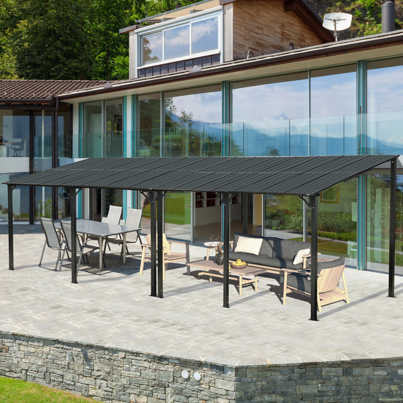 Citron aigre 14 x 10 pi Pergola en métal avec os en aluminium et toit incliné, abri de jardin à toit rigide résistant aux intempéries pour la terrasse, la cour, la piscine, la cuisine extérieure et l'espace barbecue