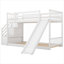 Lit superposé simple au-dessus d'un lit simple en pin massif blanc avec glissière convertible et escalier, idéal pour les petites chambres résidentielles, style moderne-129380574