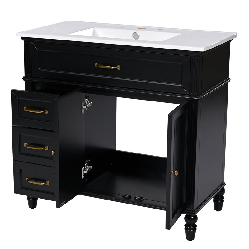 Meuble-lavabo noir avec tiroirs 36 po