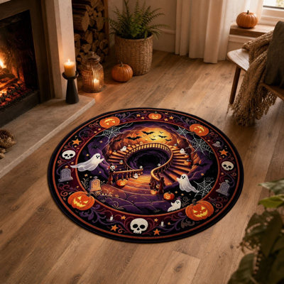 Halloween Decor Halloween Round Spooky Ghost Floor Mat 100x100cm Non Horror Ghost Circular Area Rug Soft Absorbent Indoor Rug For Living Room Entryway Halloween Party