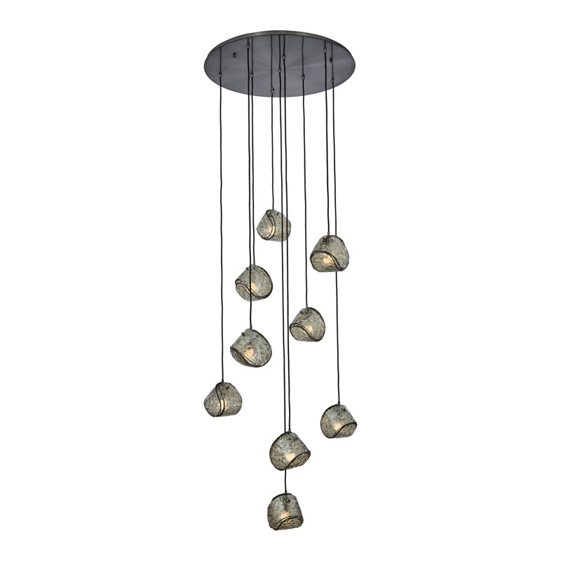 Lustre d'hiver Pallina (40 watts), Noir satiné / nickel, 9 lumières, H 7,5 po x l 32 po x P 32 po