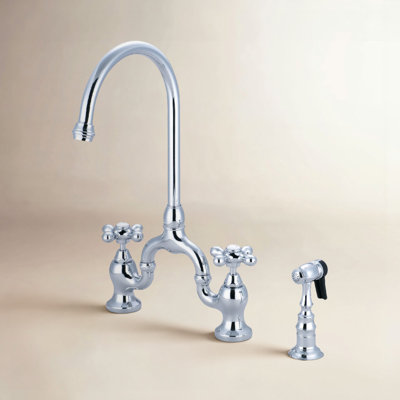 Kingston Brass English Country Two-Handle 3-Hole Deck Mount Bridge Kitchen Faucet with Side Sprayer