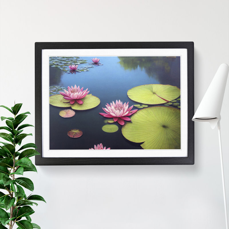 Beauty Of A Water Lily Pond - Single Picture Frame Print, 46cm H x 64cm W x 2cm D, Black Frame