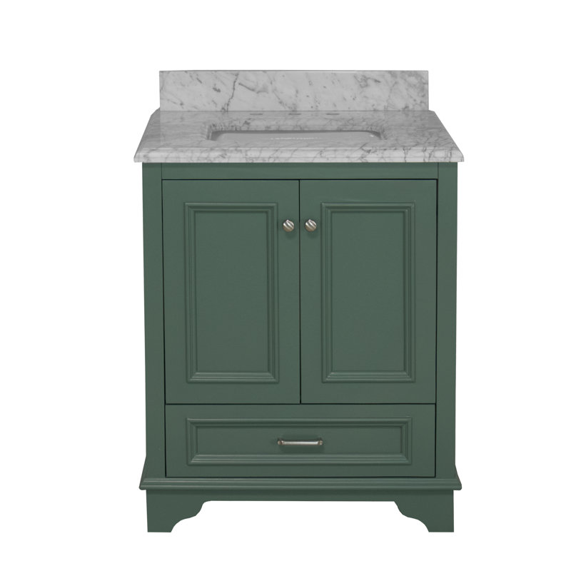 Loughlam 30'' Single Bathroom Vanity with Top, Carrara Marble, Sage Green