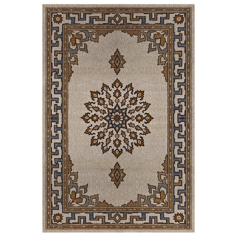 Minisisi Collection Digital Print Cotton-Polyester Beige Brown Moroccan Rug, Runner 3'4" x 10'6"