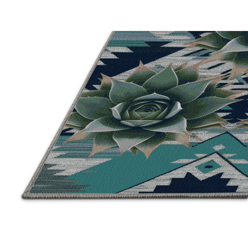 Washable Agave Plant Southwestern Area Rug, Runner 2' x 4'