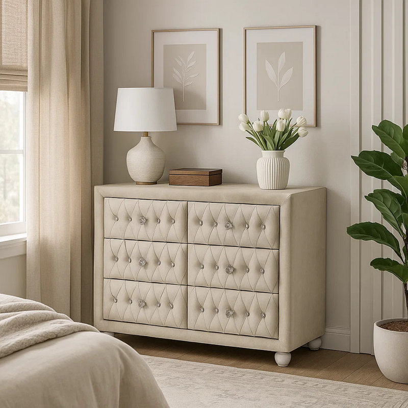 Commode beige 40 po, 6 tiroirs Rex