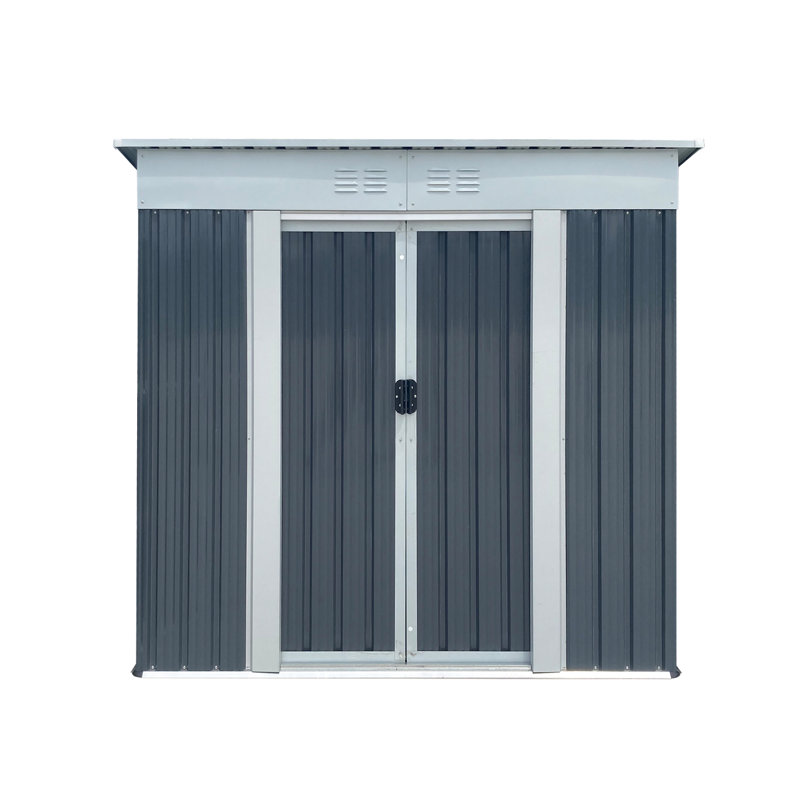 6Ftx4ft Pent Roof Grey Outdoor Storage Chalet - Built From Galvanized Steel & Aluminum Alloy, , Serves As For Garden Tools, Furniture, Bicycles Shed With Constituted Of Tough Great Storing Appliances,