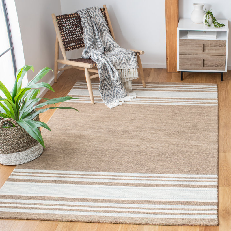 Tapis rayé en laine et coton touffeté à la main Master, Rectangle 8 pi x 10 pi