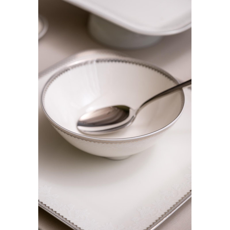 Davian Piece Dinnerware Set - Service for 6, White/Silver