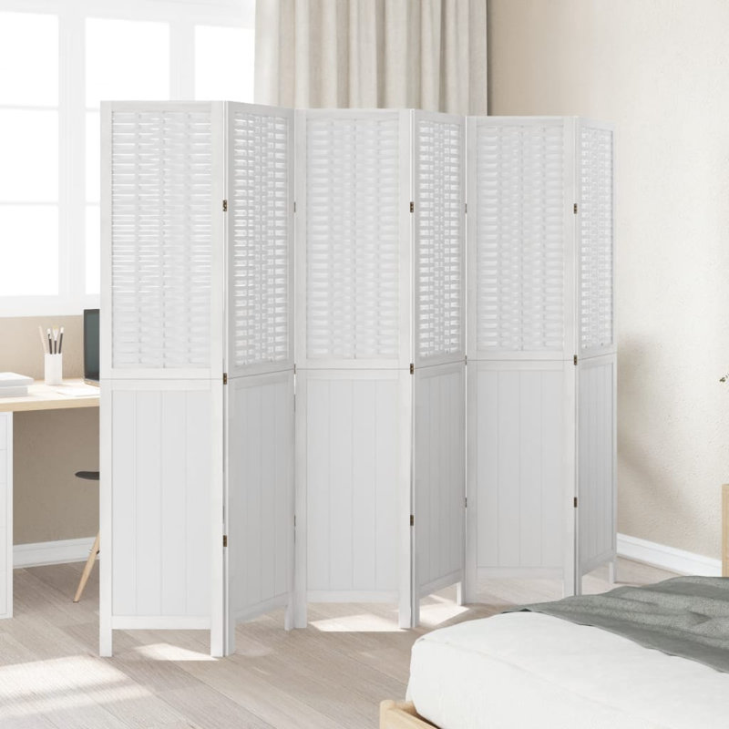  Paravent 6 panneaux en bois massif blanc Paulownia, H 70,9 po x l 84,6 po x P 0,63 po, Blanc