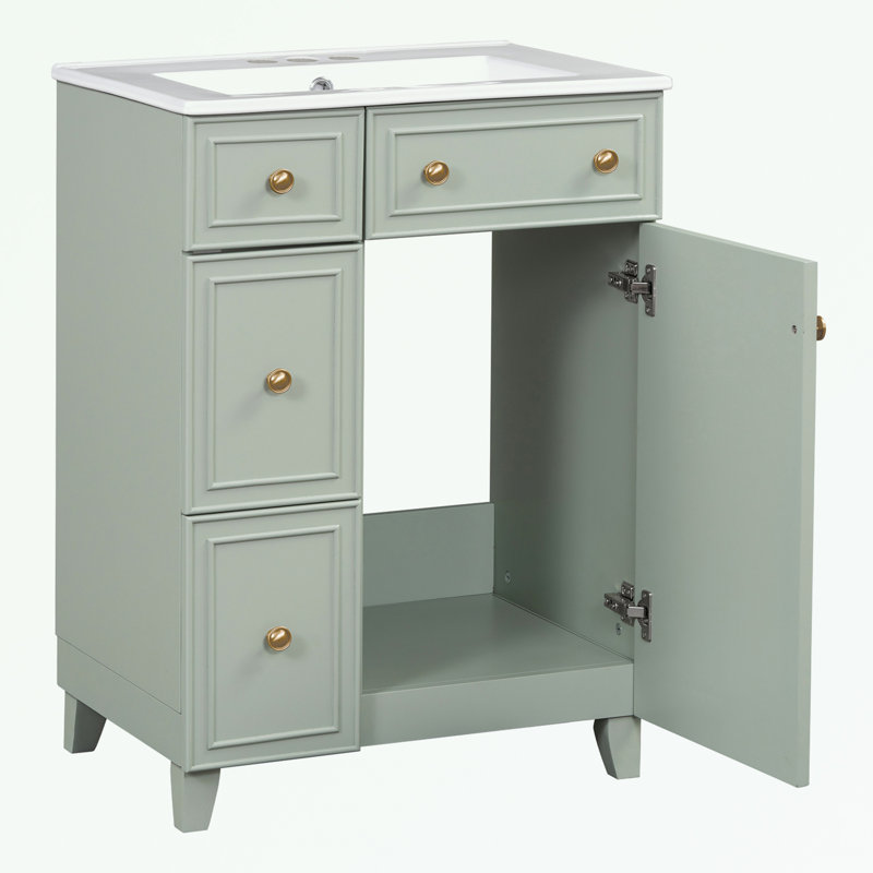Armoire de salle de bain Madielyn, Vert clair, Doré