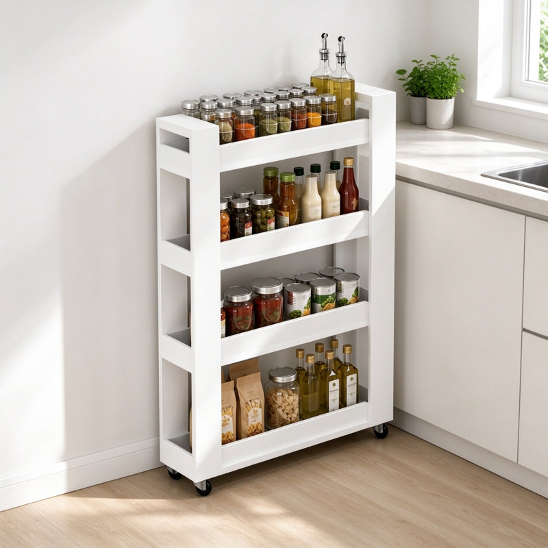 60 cm W Kitchen Cart with, White