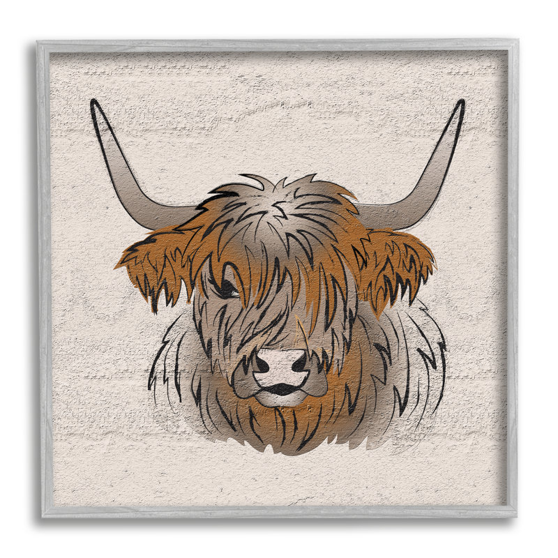 Highland Cow, dessin de giclée encadrée par Martina Pavlova, Estampe numérique Farmhouse, H 12 po x l 12 po