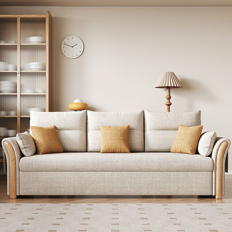 Canapé-lit beige moderne en coton avec coussins, H 32,28 po x l 94,49 po x P 32,28 po