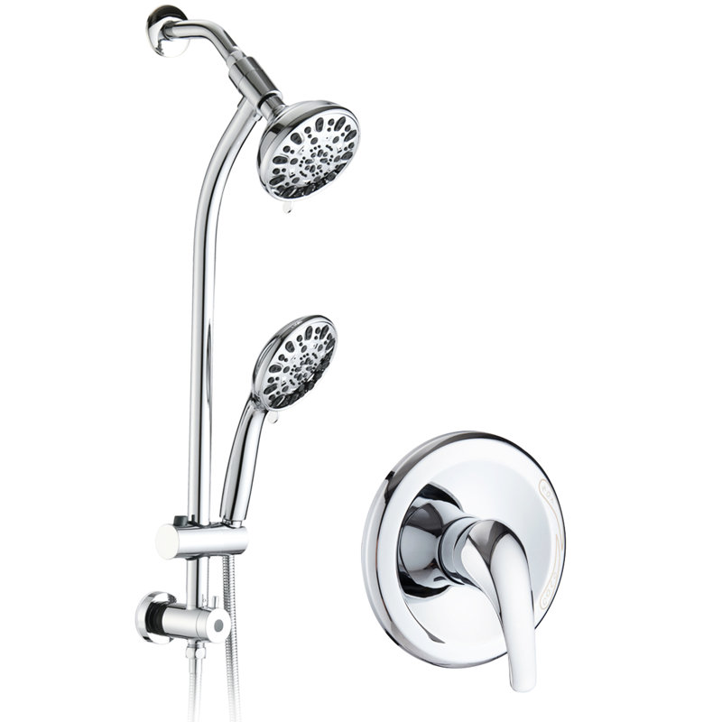 Wall Mounted Shower Kit - Stainless Steel Slide Bar, 7 Spray Patterns, 5" Abs, 1.8 Gpm, Dual Shower, Finish 7-Setting 26" Drillless Abs Head, , Spa System