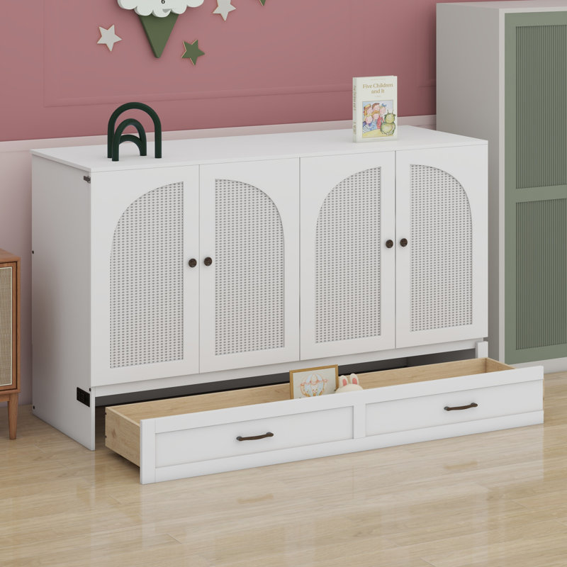 Lit escamotable avec grands tiroirs Murphy, Double , Blanc