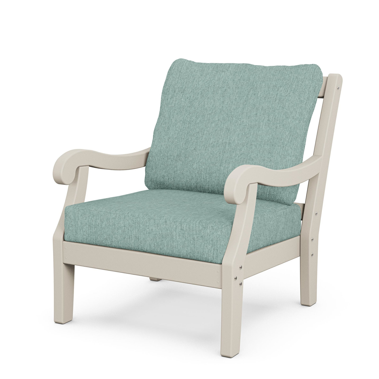 POLYWOOD® Verlyn 5-Person Patio Seating Group, Glacier Spa Cushion/Sand Frame