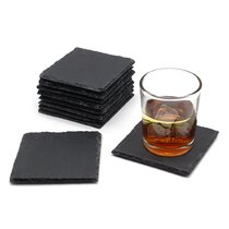 Geometric Wood Square 4 -Piece Coaster Set With Holder