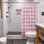 Rideau de douche rose à volants en tissu rustique pour salle de bain Farmhouse, 72 po x 72 po
