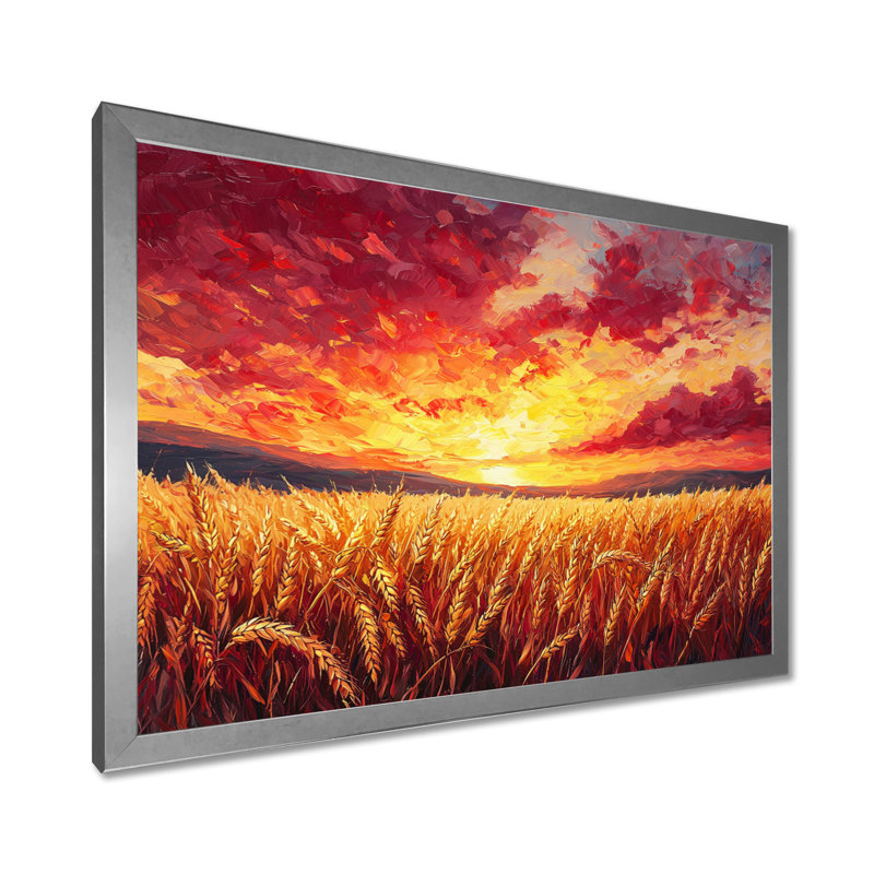 Coucher de soleil sur le champ de blé II - campagne, art encadré, H 24 po x l 32 po, Cadre simple, Argent argent