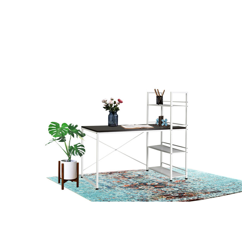 Bureau réversible blanc / brun - plateau spacieux de 47 po et support en métal, idéal pour les appartements