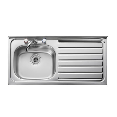 Contract 1000 x 500mm stainless steel sit on sink with 1 bowl and right-hand drainer - square front