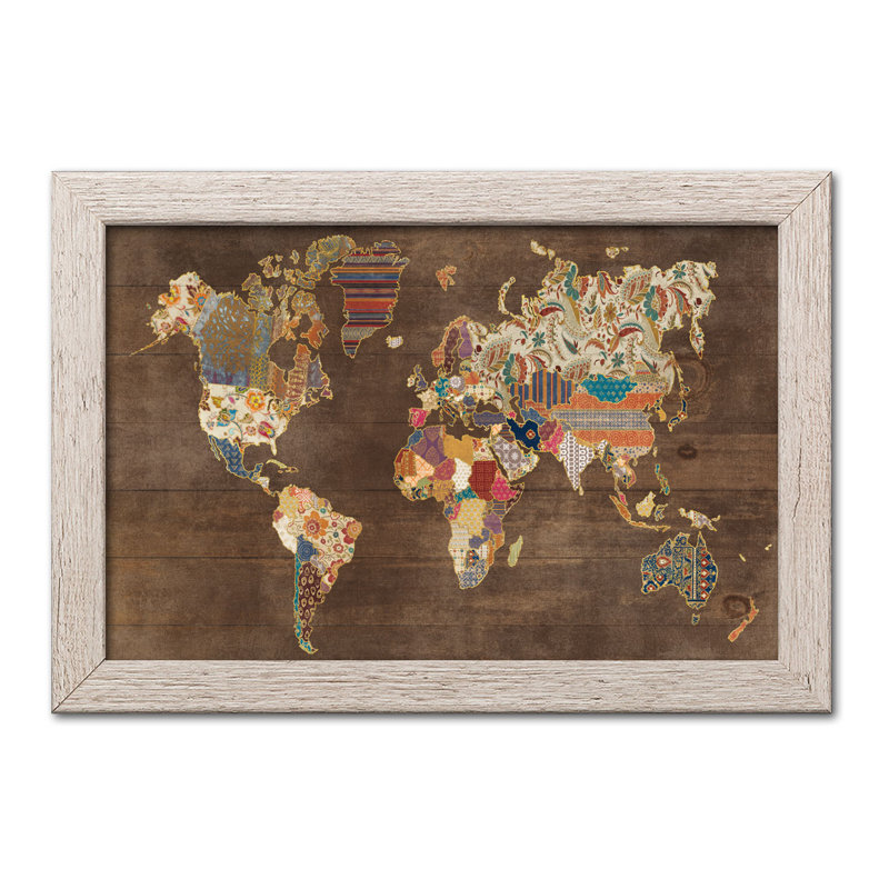 « pattern world map », impression, H 14 po x l 20 po x P 0,75 po, Papier encadré blanc à finition usée