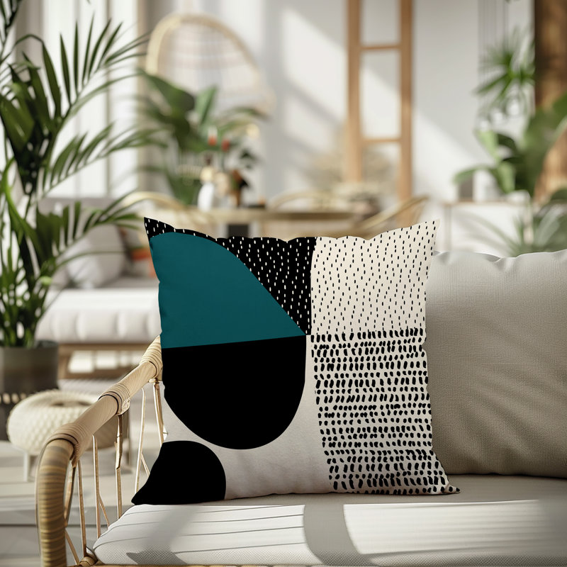 Coussin carré intérieur / extérieur pia, H 19 po x l 19 po, Émeraude / noir / blanc cassé