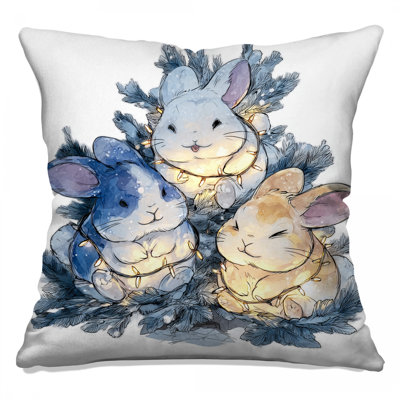 Three Cute Bunnies Double Sided Throw Pillows
