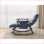 Chaise berçante pliante, rembourrée décontractée avec dossier / repose-pieds réglable, structure en fer massif, poches latérales | Bleu marine | Velours-2018286513