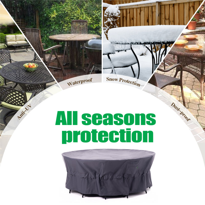 Heavy Duty Gray Waterproof Round Patio Table Cover
