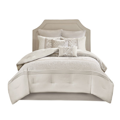 Queen Embroidered Bedding 8 Pcs - Graceful Style, Microfiber, Machine Washable Soft