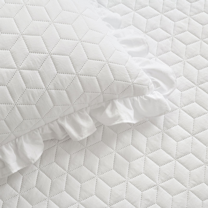 French Country Geo Ruffle Skirt French Country Geo Ruffle Skirt Bedspread Set, King Bedspread + 2 King Shams, White