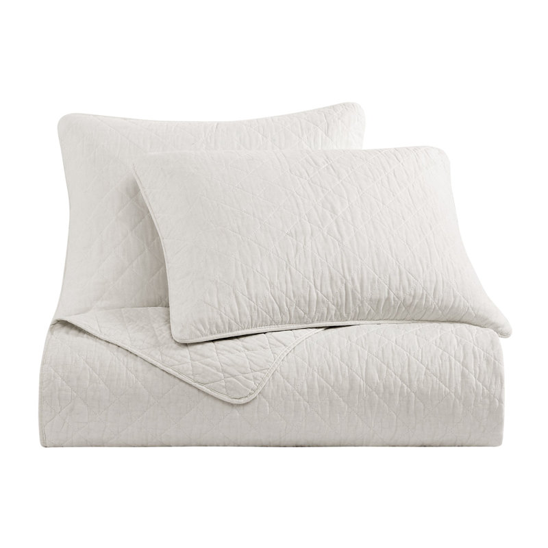 Ensemble de courtepointe en coton de couleur unie classique, chic, décontracté, moderne et rustique, Blanc