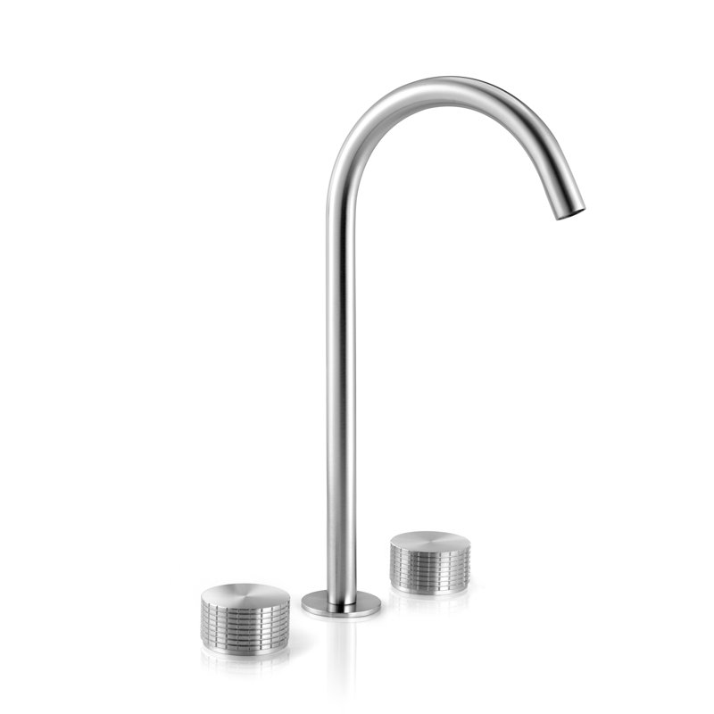 Acquaco Linki Kronos Deck Mount Three-Hole Widespread Bathroom Lavatory Faucet with 5-7/8'' Spout Reach, Satin Rose Gold PVD