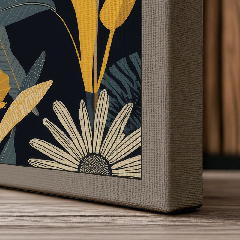 Navy Pattern Botanical - Wrapped Canvas, 30x20 - 76.2 x 50.8 cm, Taupe Border