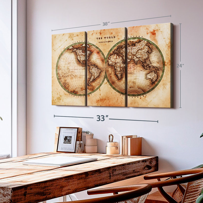 «Rustic Hemispheres Map» sur toile, H 24 po x l 38 po x P 1,25 po