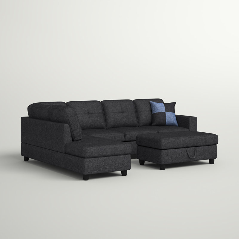 Asenath Upholstered Sectional, Left Hand Facing, Gray Linen Blend