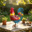 Sculpture de coq en métal de 40 cm de haut, statue de coq en fer forgé pour jardin, pelouse et ferme