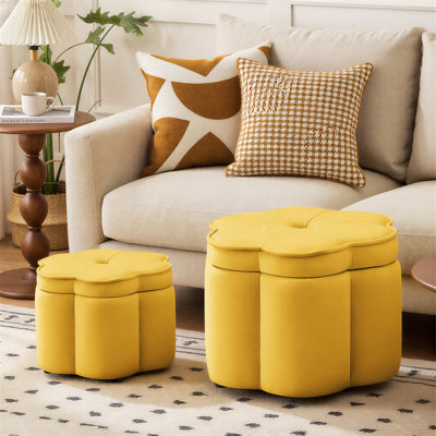 Ensemble de 2 repose-pieds de rangement en velours en forme de fleur, petits et grands